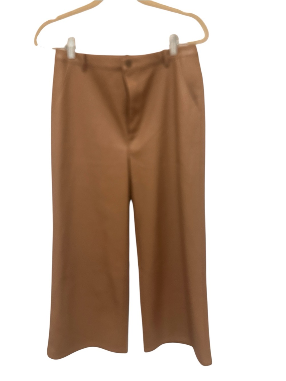 Women's Wide Leg Faux Leather Gauchos Pants - Brown